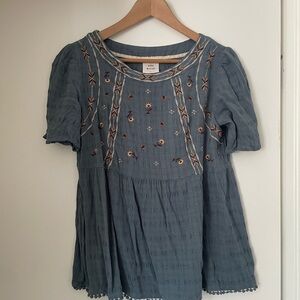 Knox Rose Blue Embroidered Blouse